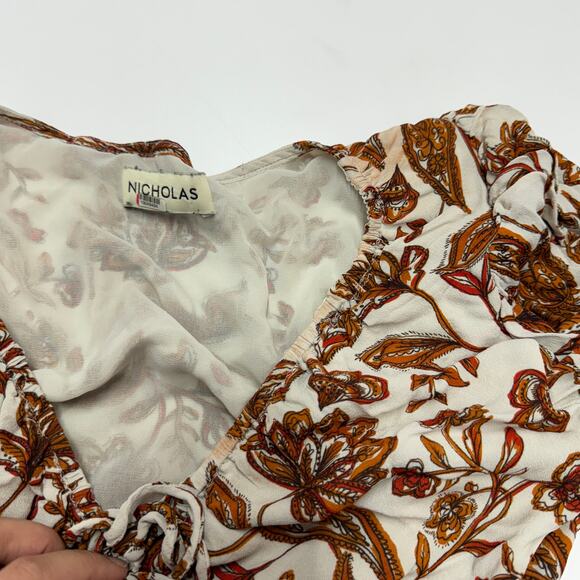 Nicholas Dress Womens 8 White Orange Floral‎ Printed Danielle Linen Midi - Picture 12 of 13